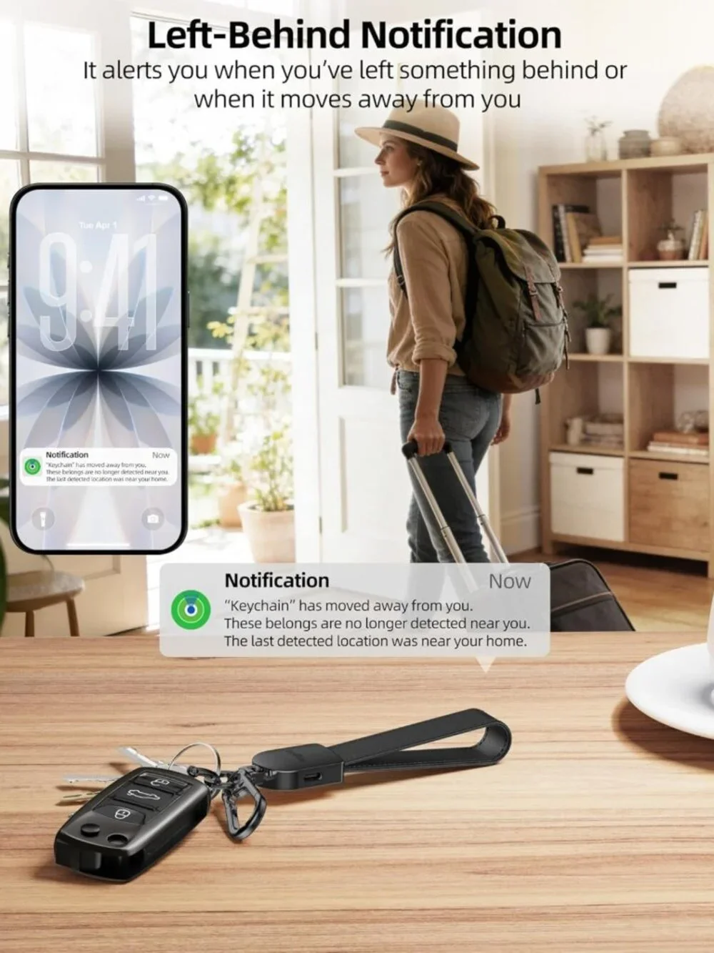 Leather Keychain with GPS Tracker, Compatible with Apple Find My - Smart Locator